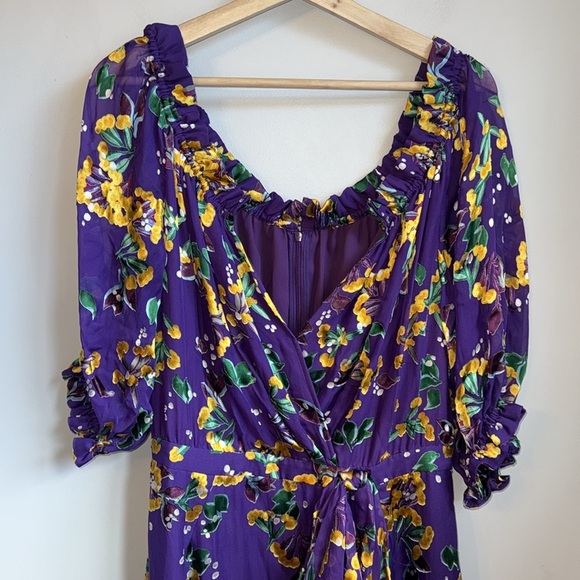 NWT SALONI Olivia Floral Printed Silk Midi Dress ~ Violet Sweetpeas SZ 10 - Picture 6 of 11